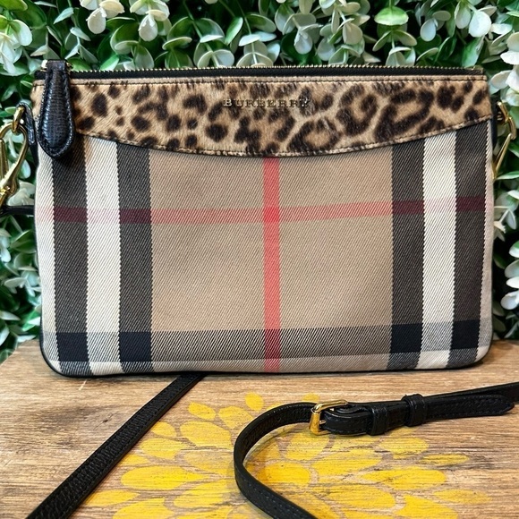 Burberry house check crossbody bag clutch with leopard calf hair trim in VGUC - Picture 1 of 16